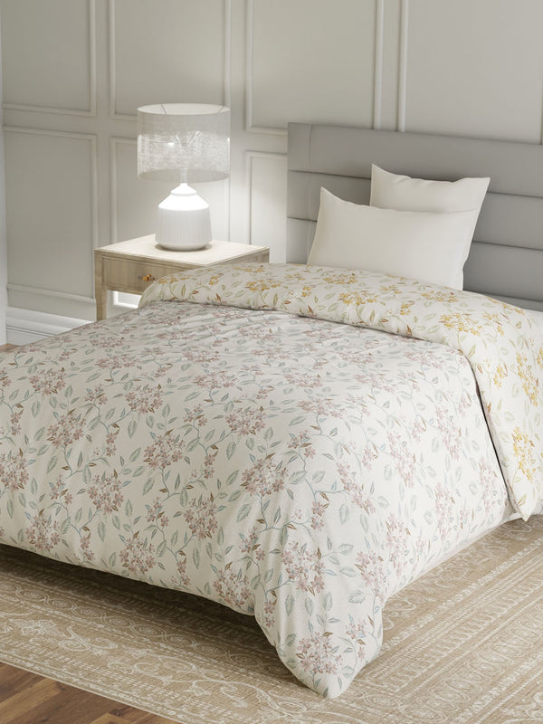 100% Cotton Single Reversible Comforter, 144 TC Printed, Lumina Floret Collection