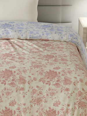 Reversible Single Comforter, 100% Cotton 140 TC, Pink & Blue Floral, For Mild Winter & All Season Lumina Floret