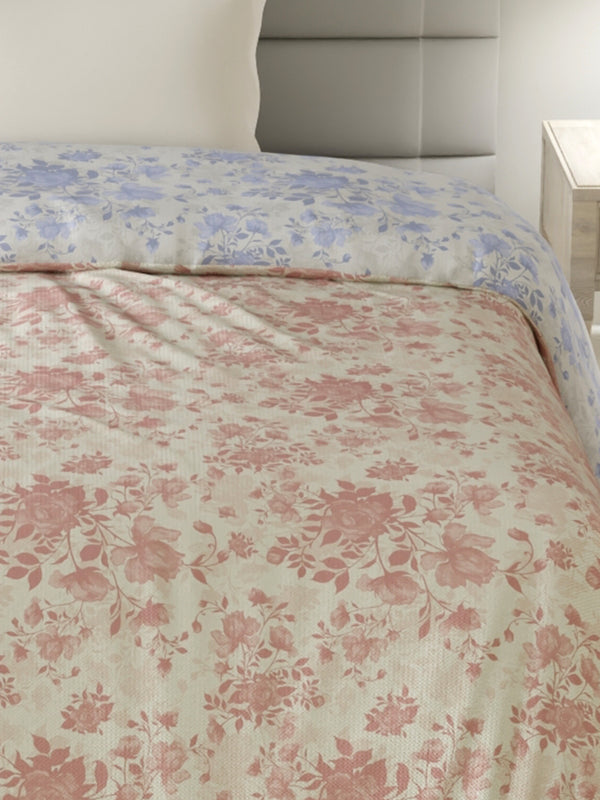 Reversible Single Comforter, 100% Cotton 140 TC, Pink & Blue Floral, For Mild Winter & All Season Lumina Floret