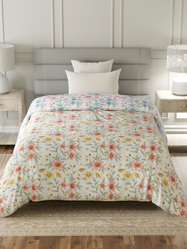 Reversible Single Comforter, 100% Cotton 140 TC, Multicolor Floral, For Mild Winter & All Season Lumina Floret