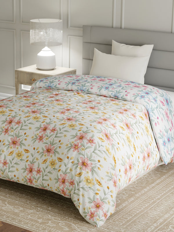 Reversible Single Comforter, 100% Cotton 140 TC, Multicolor Floral, For Mild Winter & All Season Lumina Floret
