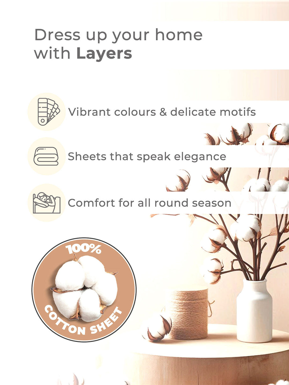 100% Cotton Double Bedsheet Set, 144 TC Printed, Lumina Floret Collection