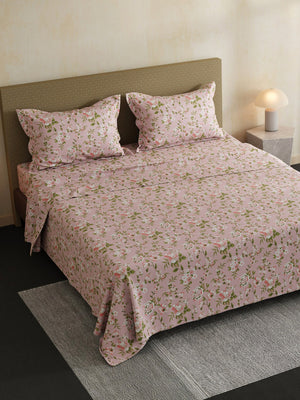 100% Cotton Double Bedsheet Set, 144 TC Printed, Lumina Floret Collection