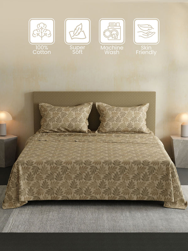 100% Cotton Double Bedsheet Set, 144 TC Printed, Lumina Floret Collection