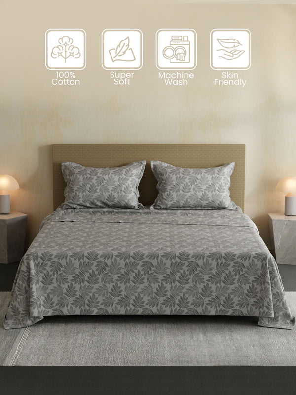 100% Cotton Double Bedsheet Set, 144 TC Printed, Lumina Floret Collection