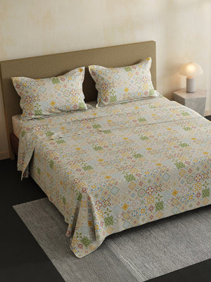 100% Cotton Double Bedsheet Set, 144 TC Printed, Lumina Floret Collection