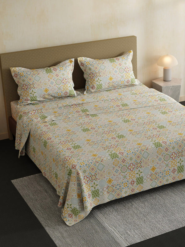 100% Cotton Double Bedsheet Set, 144 TC Printed, Lumina Floret Collection