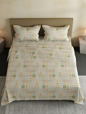100% Cotton Double Bedsheet Set, 144 TC Printed, Lumina Floret Collection