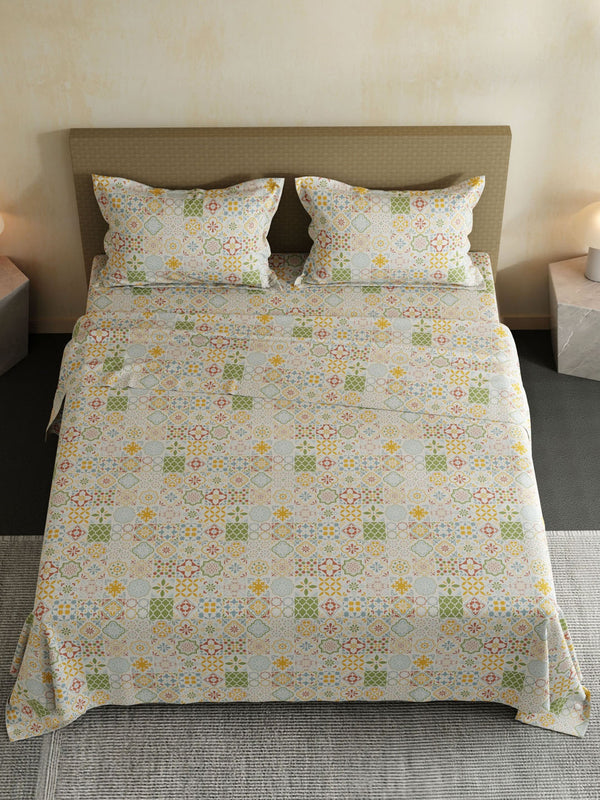 100% Cotton Double Bedsheet Set, 144 TC Printed, Lumina Floret Collection