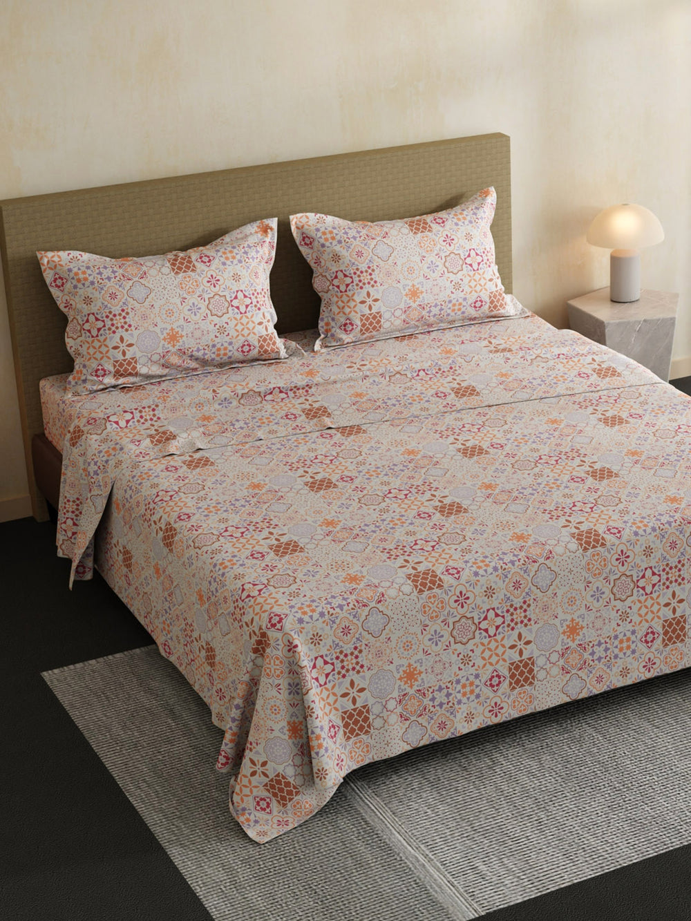 100% Cotton Double Bedsheet Set, 144 TC Printed, Lumina Floret Collection