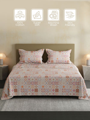 100% Cotton Double Bedsheet Set, 144 TC Printed, Lumina Floret Collection