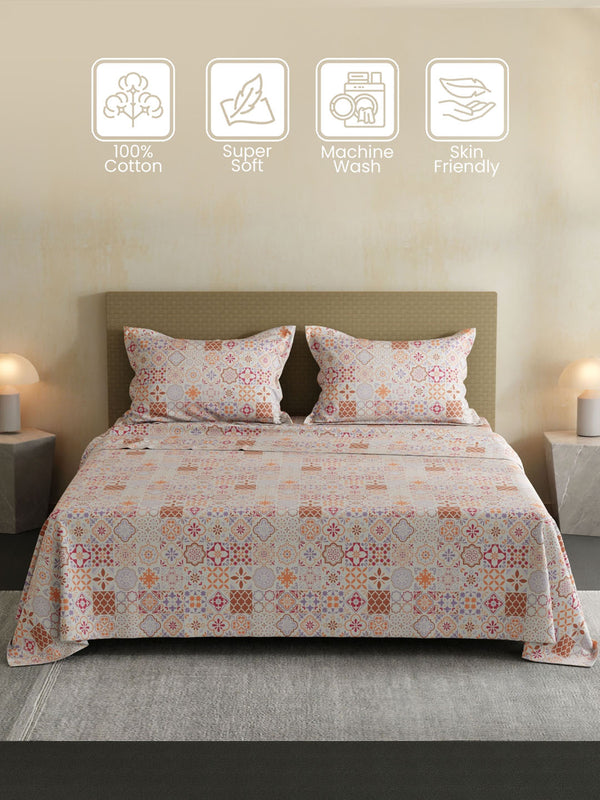100% Cotton Double Bedsheet Set, 144 TC Printed, Lumina Floret Collection