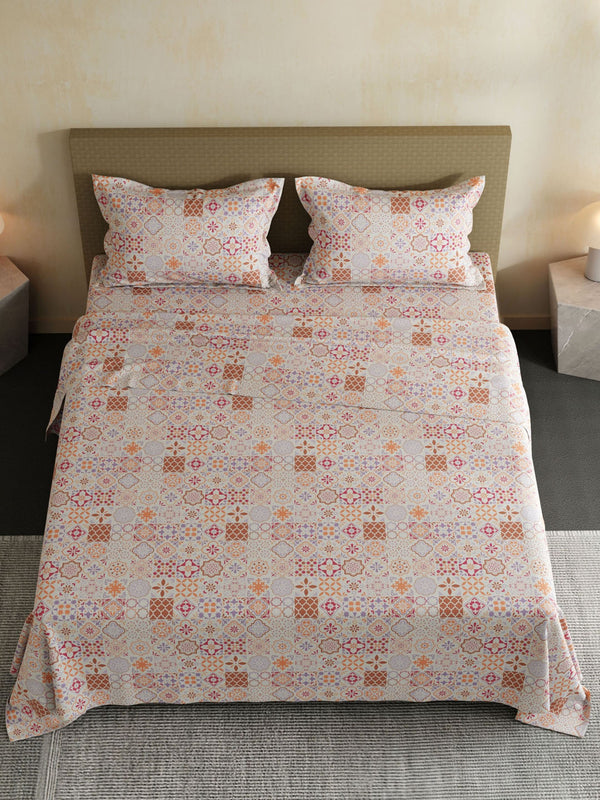 100% Cotton Double Bedsheet Set, 144 TC Printed, Lumina Floret Collection