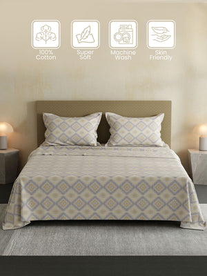 100% Cotton Double Bedsheet Set, 144 TC Printed, Lumina Floret Collection