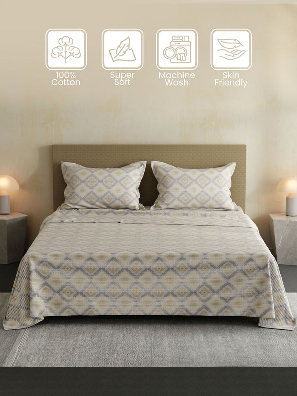 100% Cotton Double Bedsheet Set, 144 TC Printed, Lumina Floret Collection