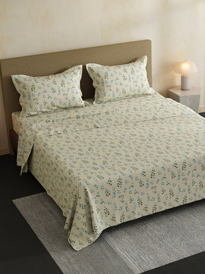 100% Cotton Double Bedsheet Set, 144 TC Printed, Lumina Floret Collection