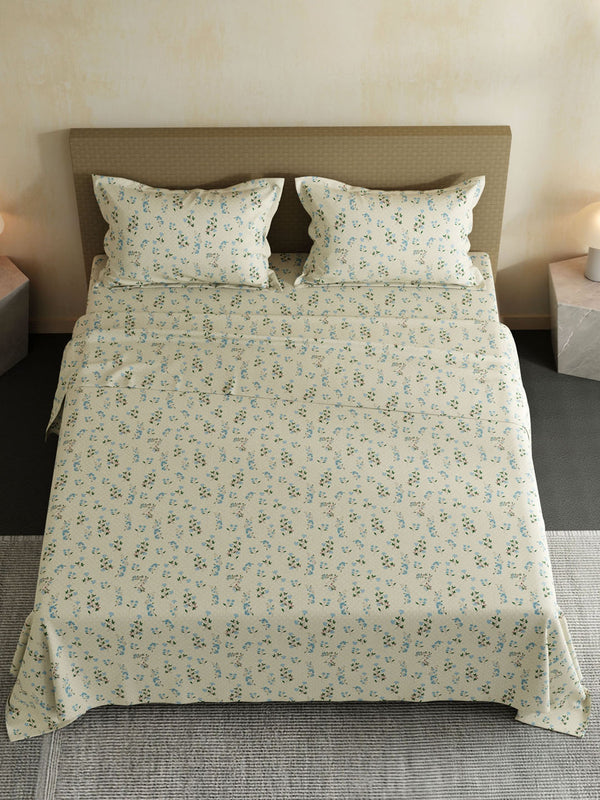 100% Cotton Double Bedsheet Set, 144 TC Printed, Lumina Floret Collection