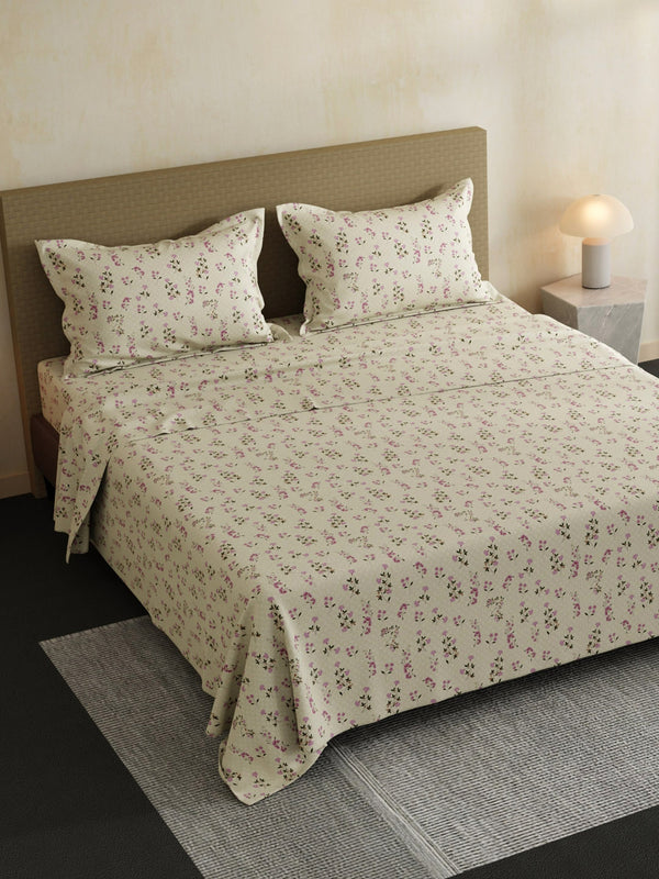 100% Cotton Double Bedsheet Set, 144 TC Printed, Lumina Floret Collection