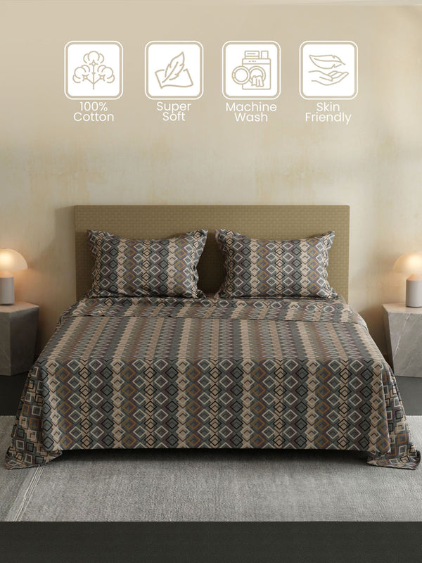 100% Cotton Double Bedsheet Set, 144 TC Printed, Lumina Floret Collection