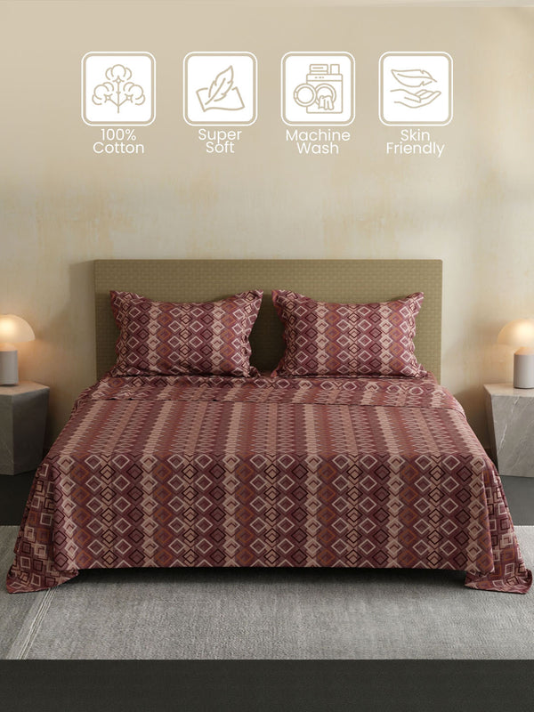 100% Cotton Double Bedsheet Set, 144 TC Printed, Lumina Floret Collection