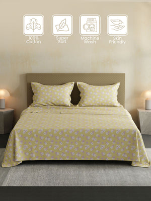 100% Cotton Double Bedsheet Set, 144 TC Printed, Lumina Floret Collection