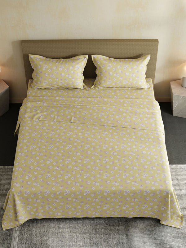 100% Cotton Double Bedsheet Set, 144 TC Printed, Lumina Floret Collection