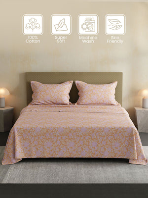 100% Cotton Double Bedsheet Set, 144 TC Printed, Lumina Floret Collection