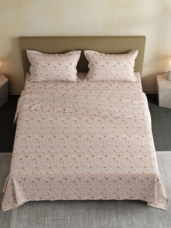 100% Cotton Double Bedsheet Set, 144 TC Printed, Lumina Floret Collection