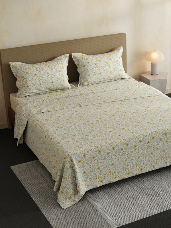 100% Cotton Double Bedsheet Set, 144 TC Printed, Lumina Floret Collection