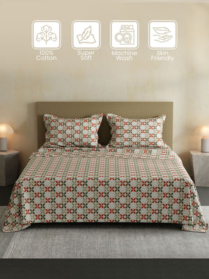 100% Cotton Double Bedsheet Set, 144 TC Printed, Lumina Floret Collection