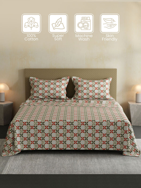 100% Cotton Double Bedsheet Set, 144 TC Printed, Lumina Floret Collection