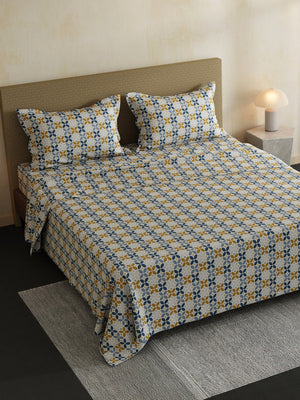 100% Cotton Double Bedsheet Set, 144 TC Printed, Lumina Floret Collection