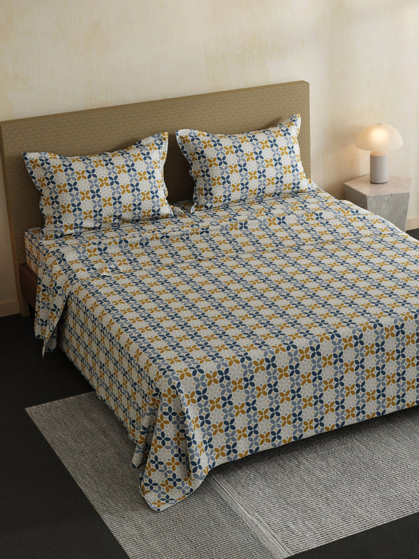 100% Cotton Double Bedsheet Set, 144 TC Printed, Lumina Floret Collection