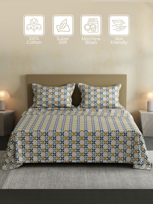100% Cotton Double Bedsheet Set, 144 TC Printed, Lumina Floret Collection