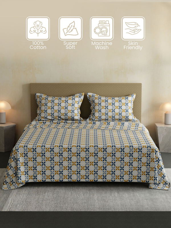 100% Cotton Double Bedsheet Set, 144 TC Printed, Lumina Floret Collection