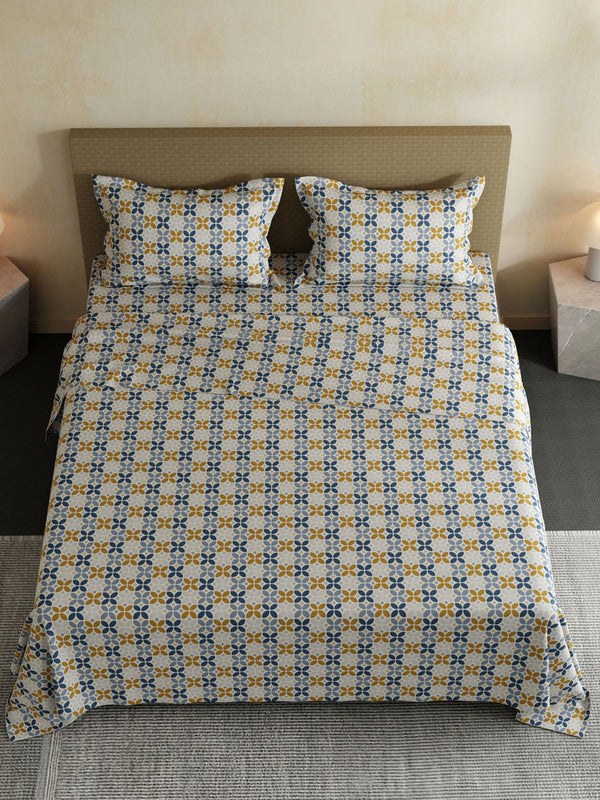 100% Cotton Double Bedsheet Set, 144 TC Printed, Lumina Floret Collection
