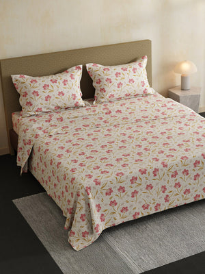 100% Cotton Double Bedsheet Set, 144 TC Printed, Lumina Floret Collection