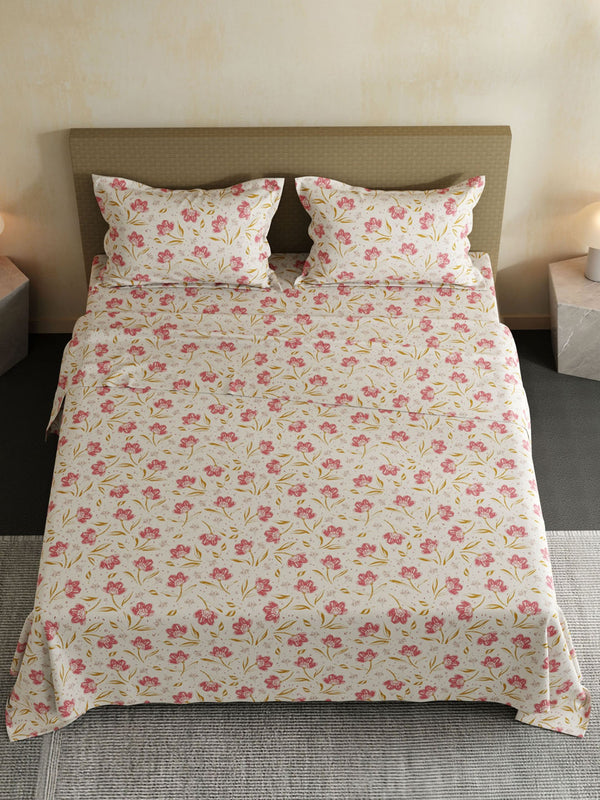 100% Cotton Double Bedsheet Set, 144 TC Printed, Lumina Floret Collection