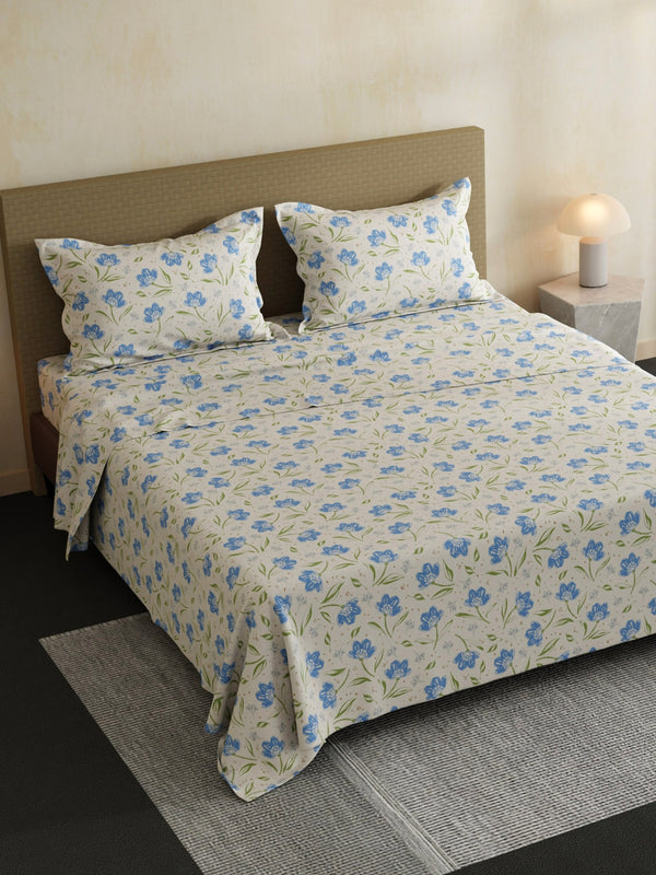 100% Cotton Double Bedsheet Set, 144 TC Printed, Lumina Floret Collection