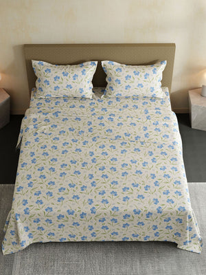100% Cotton Double Bedsheet Set, 144 TC Printed, Lumina Floret Collection