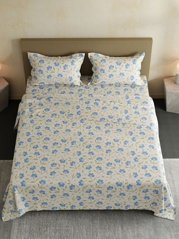 100% Cotton Double Bedsheet Set, 144 TC Printed, Lumina Floret Collection