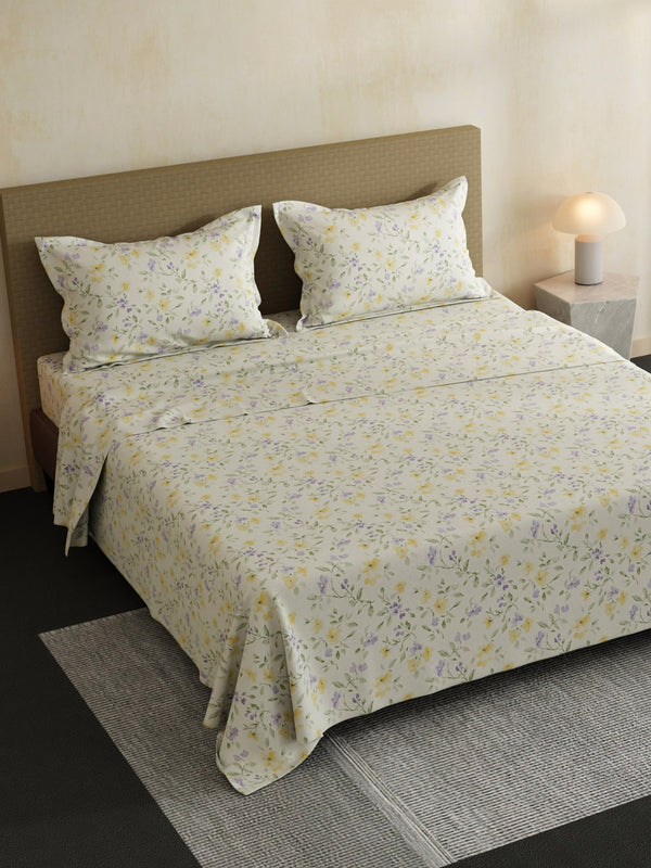 100% Cotton Double Bedsheet Set, 144 TC Printed, Lumina Floret Collection
