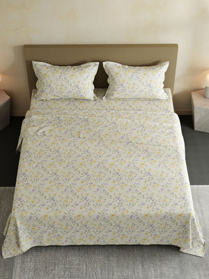 100% Cotton Double Bedsheet Set, 144 TC Printed, Lumina Floret Collection
