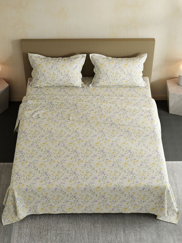 100% Cotton Double Bedsheet Set, 144 TC Printed, Lumina Floret Collection