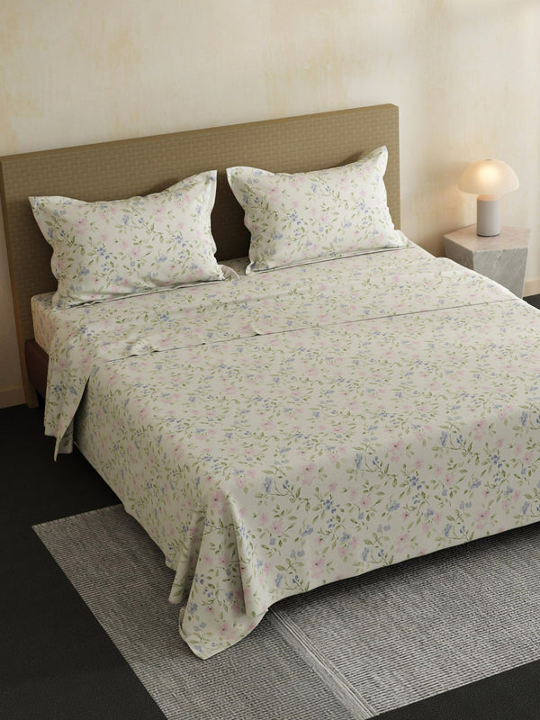 100% Cotton Double Bedsheet Set, 144 TC Printed, Lumina Floret Collection