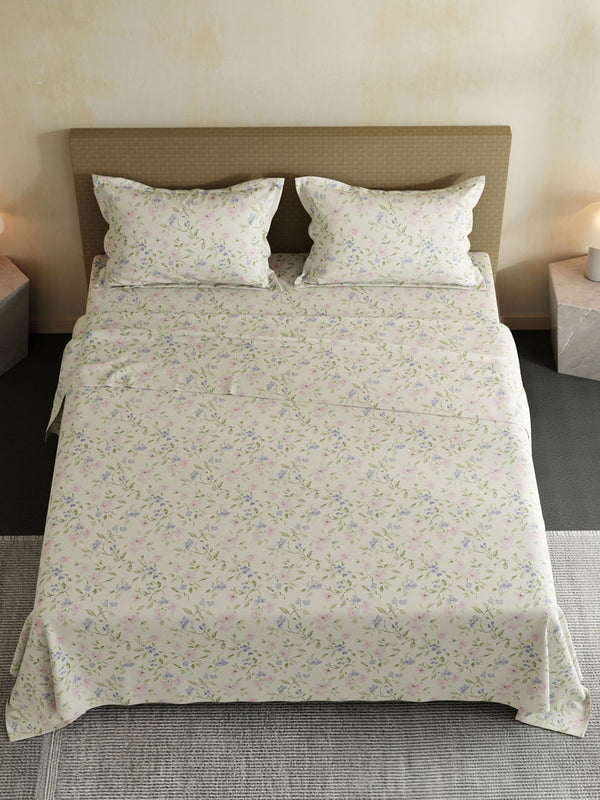 100% Cotton Double Bedsheet Set, 144 TC Printed, Lumina Floret Collection