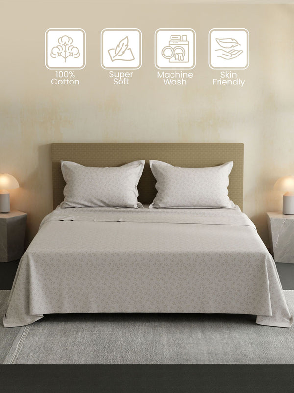 100% Cotton Double Bedsheet Set, 144 TC Printed, Lumina Floret Collection