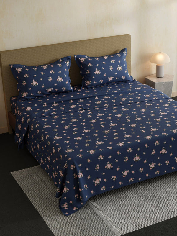 100% Cotton Double Bedsheet Set, 144 TC Printed, Lumina Floret Collection