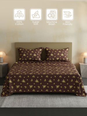 100% Cotton Double Bedsheet Set, 144 TC Printed, Lumina Floret Collection