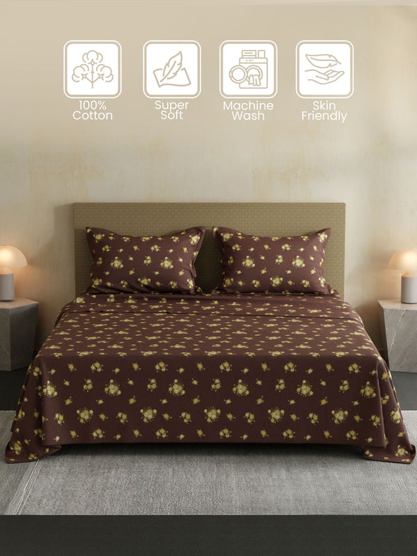 100% Cotton Double Bedsheet Set, 144 TC Printed, Lumina Floret Collection